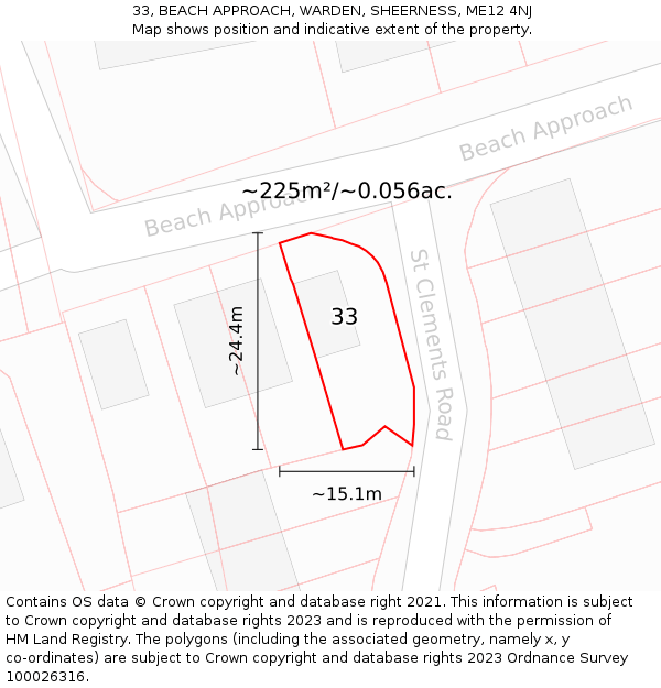 33, BEACH APPROACH, WARDEN, SHEERNESS, ME12 4NJ: Plot and title map