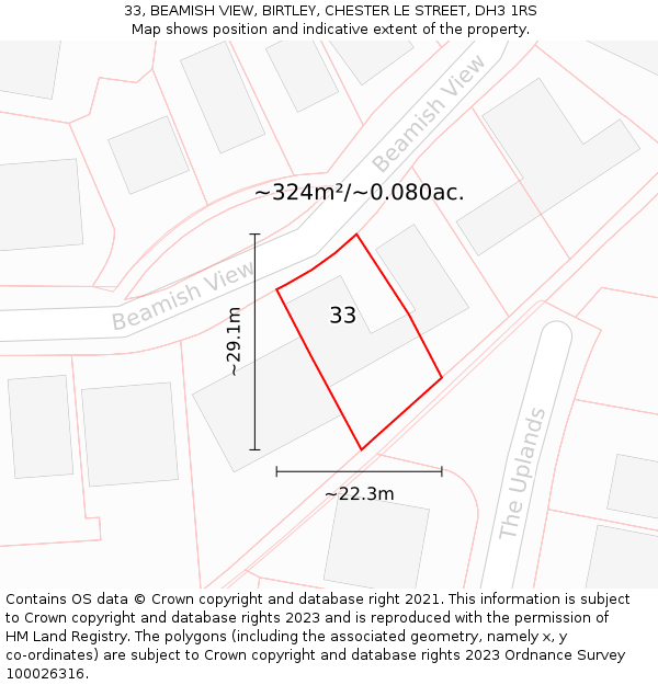 33, BEAMISH VIEW, BIRTLEY, CHESTER LE STREET, DH3 1RS: Plot and title map