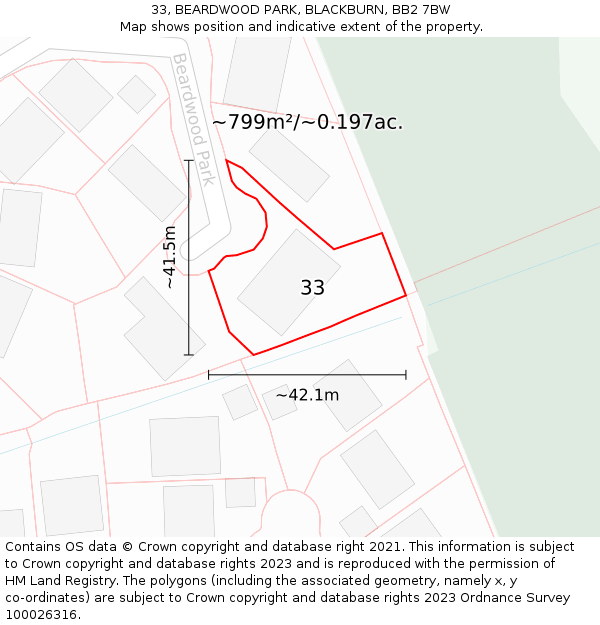 33, BEARDWOOD PARK, BLACKBURN, BB2 7BW: Plot and title map