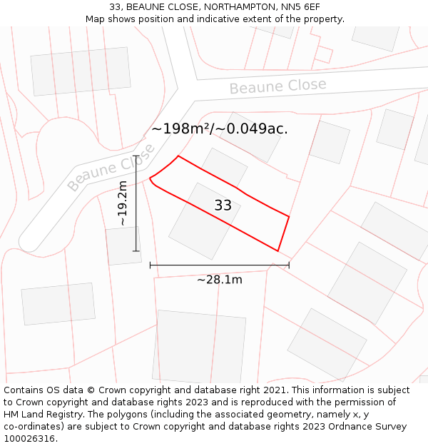 33, BEAUNE CLOSE, NORTHAMPTON, NN5 6EF: Plot and title map