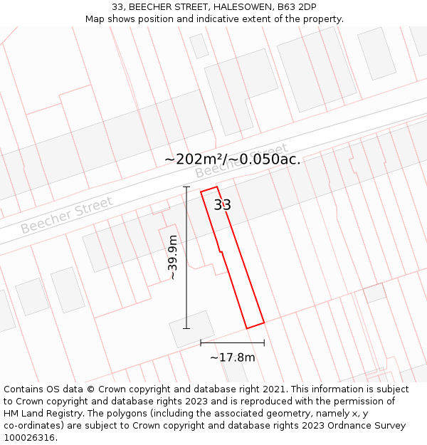 33, BEECHER STREET, HALESOWEN, B63 2DP: Plot and title map