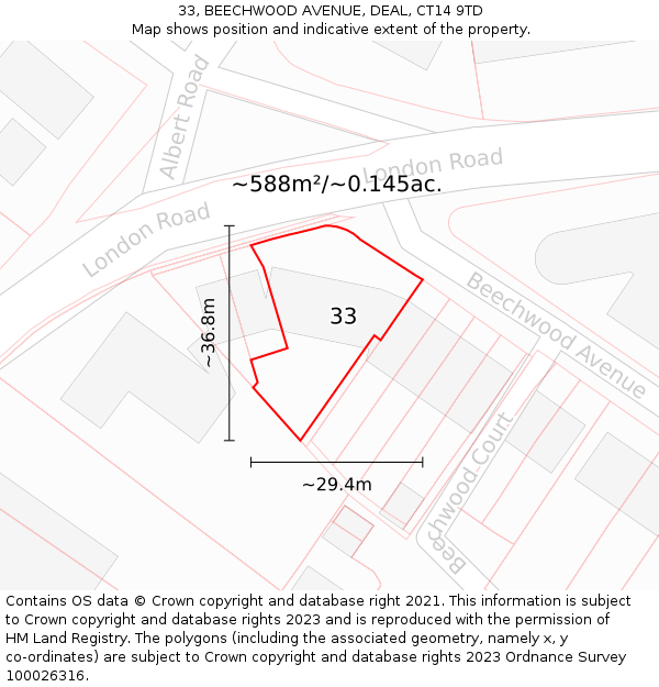 33, BEECHWOOD AVENUE, DEAL, CT14 9TD: Plot and title map