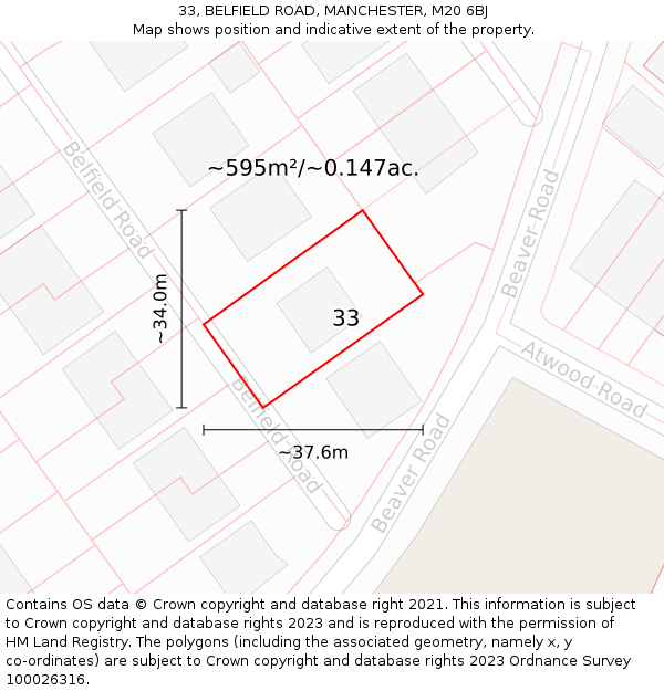 33, BELFIELD ROAD, MANCHESTER, M20 6BJ: Plot and title map