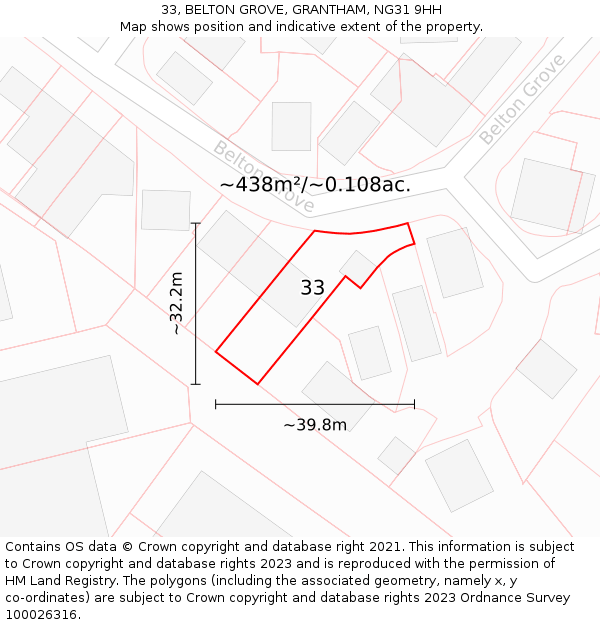 33, BELTON GROVE, GRANTHAM, NG31 9HH: Plot and title map
