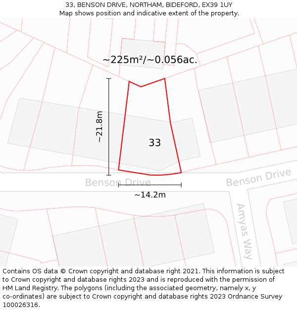 33, BENSON DRIVE, NORTHAM, BIDEFORD, EX39 1UY: Plot and title map