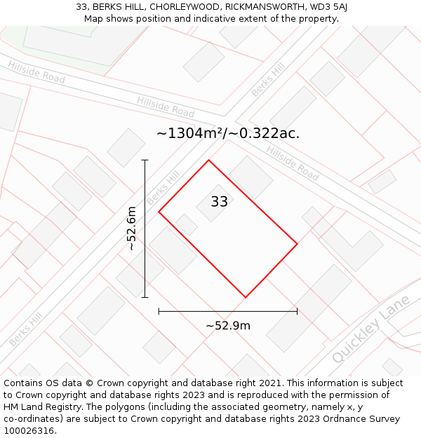 33, BERKS HILL, CHORLEYWOOD, RICKMANSWORTH, WD3 5AJ: Plot and title map