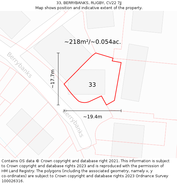 33, BERRYBANKS, RUGBY, CV22 7JJ: Plot and title map