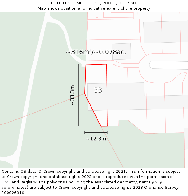 33, BETTISCOMBE CLOSE, POOLE, BH17 9DH: Plot and title map