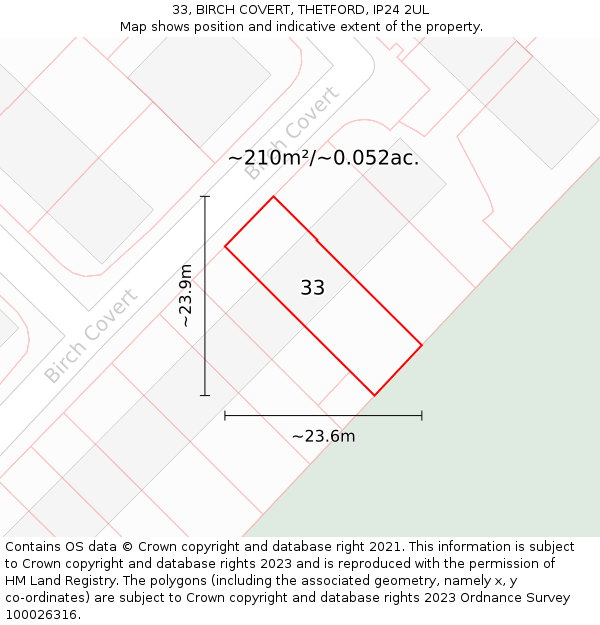 33, BIRCH COVERT, THETFORD, IP24 2UL: Plot and title map