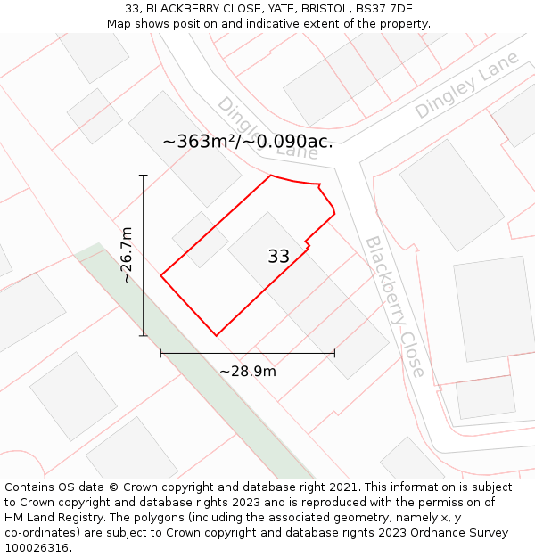 33, BLACKBERRY CLOSE, YATE, BRISTOL, BS37 7DE: Plot and title map