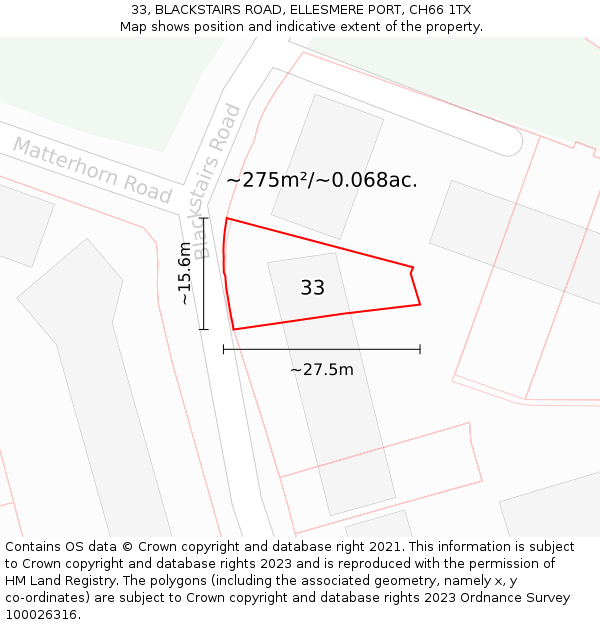 33, BLACKSTAIRS ROAD, ELLESMERE PORT, CH66 1TX: Plot and title map