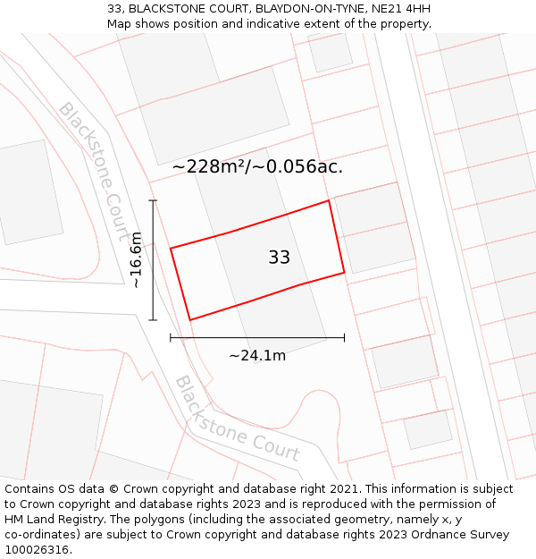 33, BLACKSTONE COURT, BLAYDON-ON-TYNE, NE21 4HH: Plot and title map