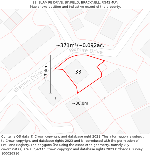 33, BLAMIRE DRIVE, BINFIELD, BRACKNELL, RG42 4UN: Plot and title map