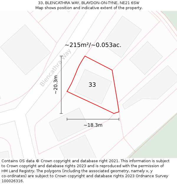 33, BLENCATHRA WAY, BLAYDON-ON-TYNE, NE21 6SW: Plot and title map