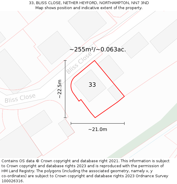 33, BLISS CLOSE, NETHER HEYFORD, NORTHAMPTON, NN7 3ND: Plot and title map