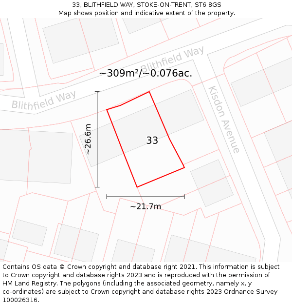 33, BLITHFIELD WAY, STOKE-ON-TRENT, ST6 8GS: Plot and title map