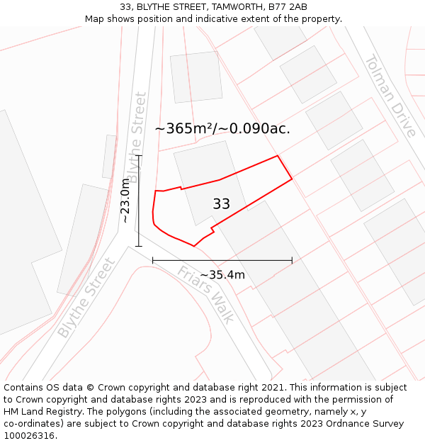 33, BLYTHE STREET, TAMWORTH, B77 2AB: Plot and title map