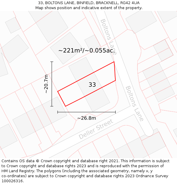 33, BOLTONS LANE, BINFIELD, BRACKNELL, RG42 4UA: Plot and title map