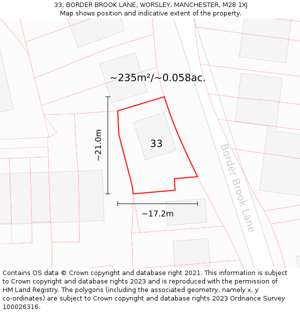 33, BORDER BROOK LANE, WORSLEY, MANCHESTER, M28 1XJ: Plot and title map