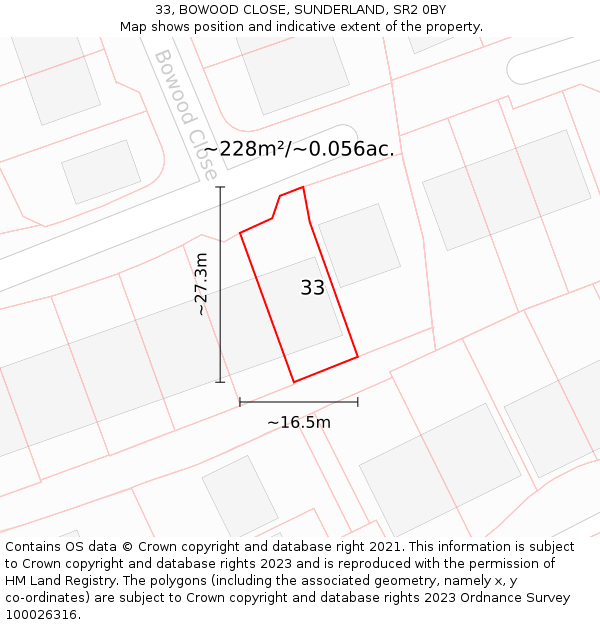 33, BOWOOD CLOSE, SUNDERLAND, SR2 0BY: Plot and title map