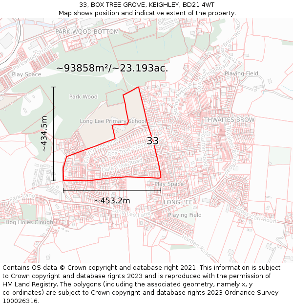 33, BOX TREE GROVE, KEIGHLEY, BD21 4WT: Plot and title map