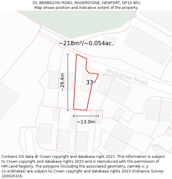 33, BRABAZON ROAD, ROGERSTONE, NEWPORT, NP10 9PU: Plot and title map