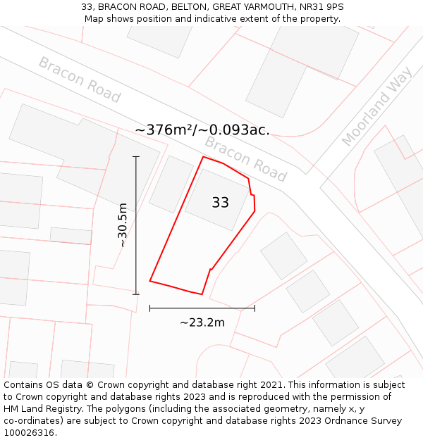 33, BRACON ROAD, BELTON, GREAT YARMOUTH, NR31 9PS: Plot and title map