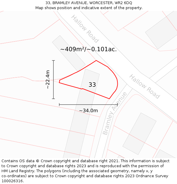 33, BRAMLEY AVENUE, WORCESTER, WR2 6DQ: Plot and title map