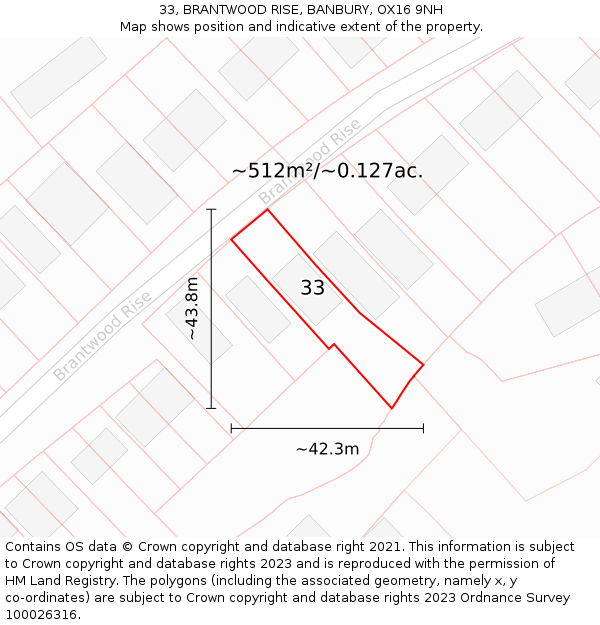 33, BRANTWOOD RISE, BANBURY, OX16 9NH: Plot and title map