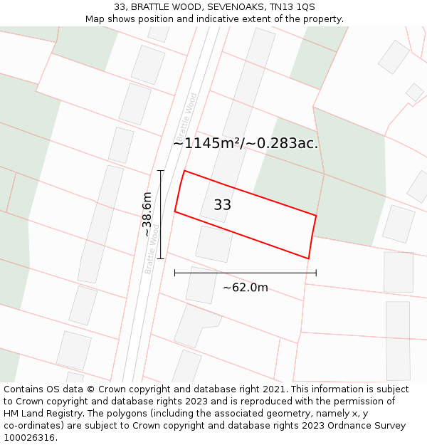 33, BRATTLE WOOD, SEVENOAKS, TN13 1QS: Plot and title map