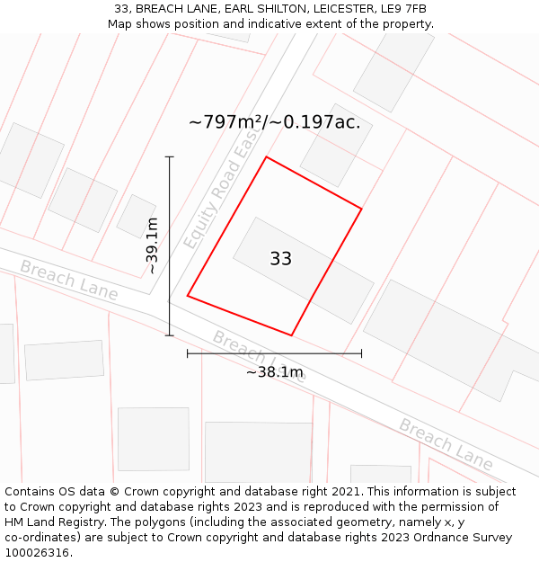 33, BREACH LANE, EARL SHILTON, LEICESTER, LE9 7FB: Plot and title map