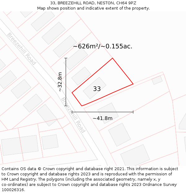 33, BREEZEHILL ROAD, NESTON, CH64 9PZ: Plot and title map