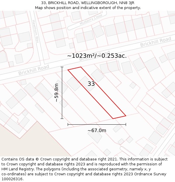 33, BRICKHILL ROAD, WELLINGBOROUGH, NN8 3JR: Plot and title map