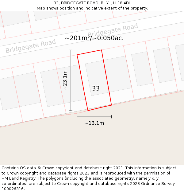 33, BRIDGEGATE ROAD, RHYL, LL18 4BL: Plot and title map