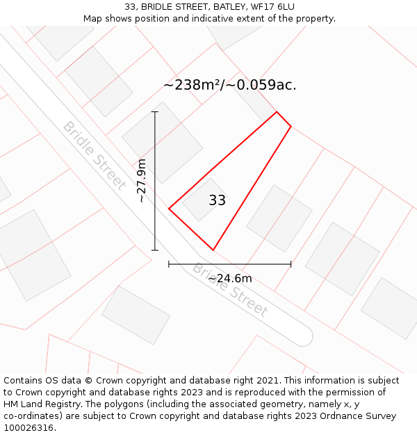 33, BRIDLE STREET, BATLEY, WF17 6LU: Plot and title map