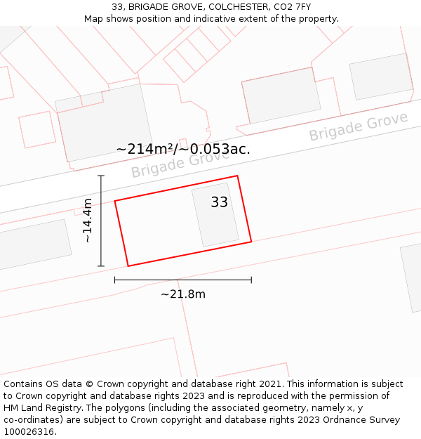 33, BRIGADE GROVE, COLCHESTER, CO2 7FY: Plot and title map