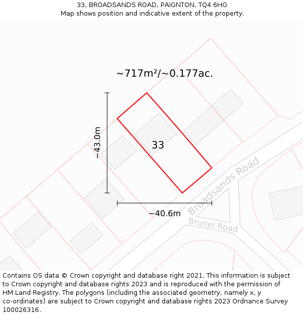 33, BROADSANDS ROAD, PAIGNTON, TQ4 6HG: Plot and title map