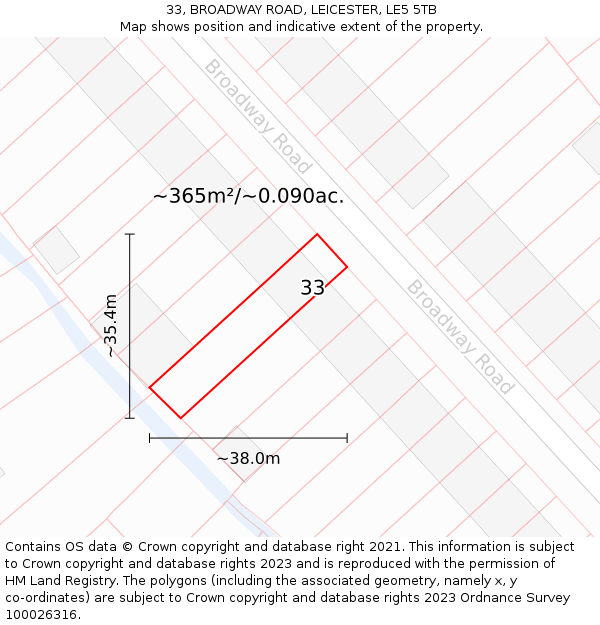 33, BROADWAY ROAD, LEICESTER, LE5 5TB: Plot and title map