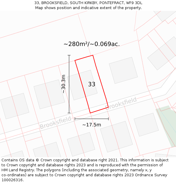 33, BROOKSFIELD, SOUTH KIRKBY, PONTEFRACT, WF9 3DL: Plot and title map