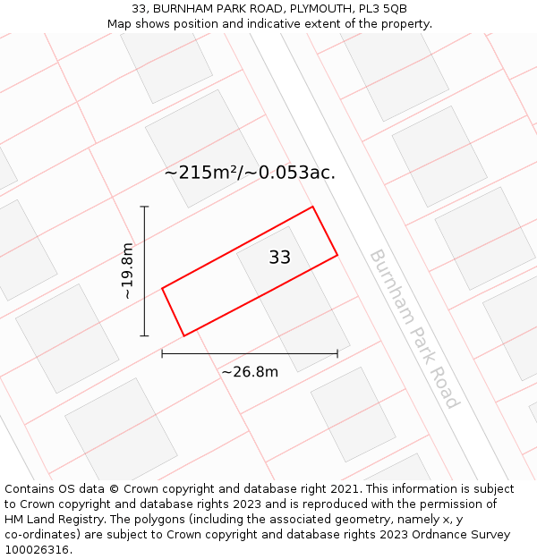 33, BURNHAM PARK ROAD, PLYMOUTH, PL3 5QB: Plot and title map