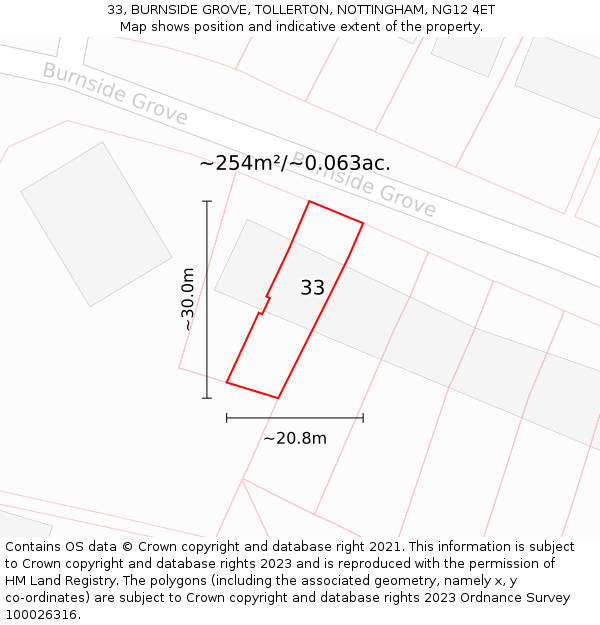 33, BURNSIDE GROVE, TOLLERTON, NOTTINGHAM, NG12 4ET: Plot and title map