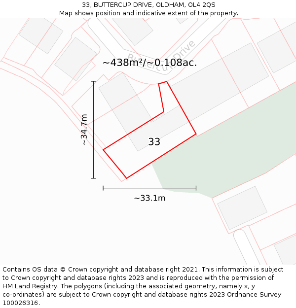 33, BUTTERCUP DRIVE, OLDHAM, OL4 2QS: Plot and title map