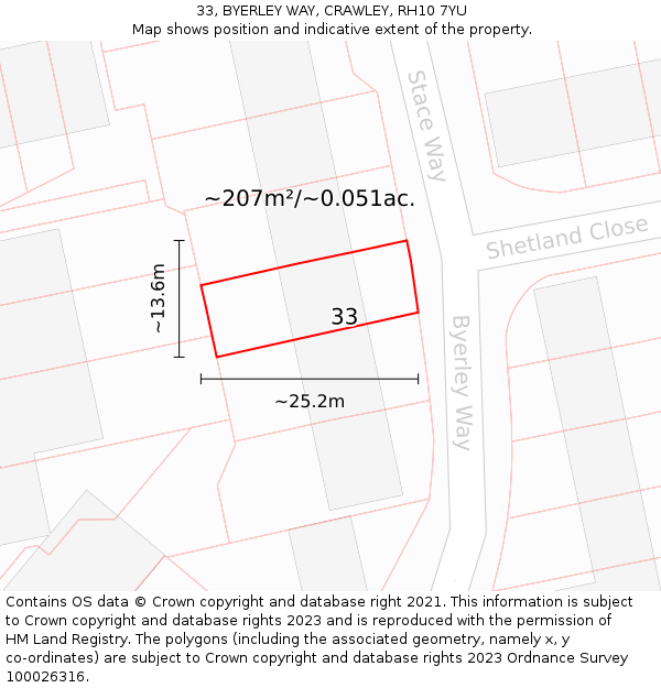 33, BYERLEY WAY, CRAWLEY, RH10 7YU: Plot and title map