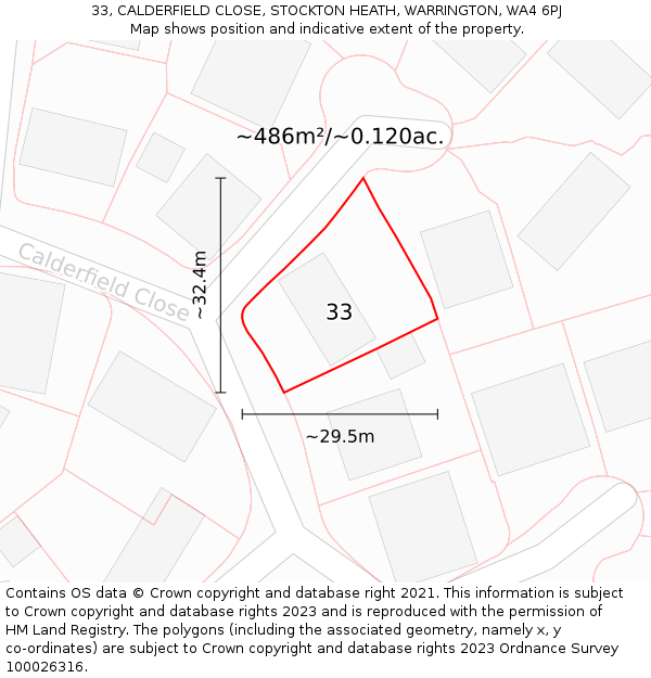 33, CALDERFIELD CLOSE, STOCKTON HEATH, WARRINGTON, WA4 6PJ: Plot and title map