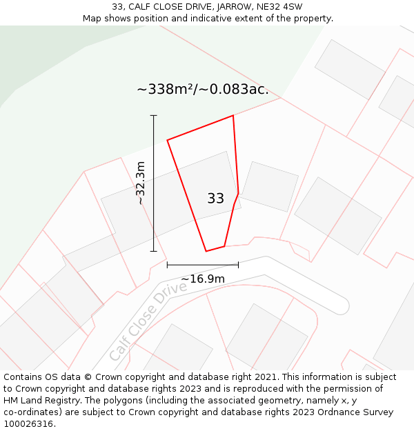 33, CALF CLOSE DRIVE, JARROW, NE32 4SW: Plot and title map