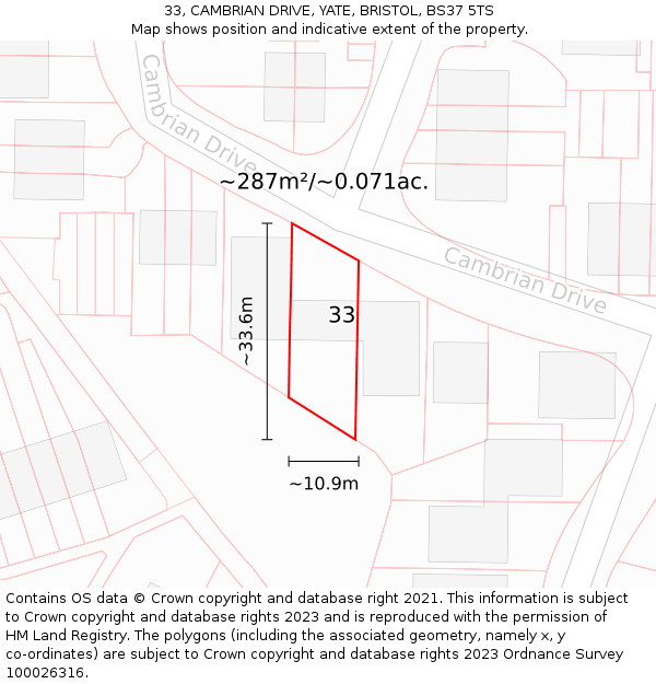 33, CAMBRIAN DRIVE, YATE, BRISTOL, BS37 5TS: Plot and title map