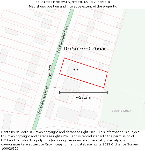 33, CAMBRIDGE ROAD, STRETHAM, ELY, CB6 3LP: Plot and title map