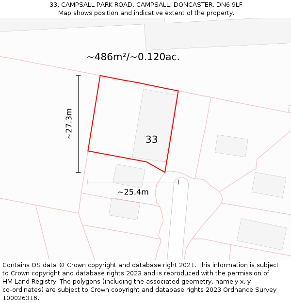 33, CAMPSALL PARK ROAD, CAMPSALL, DONCASTER, DN6 9LF: Plot and title map