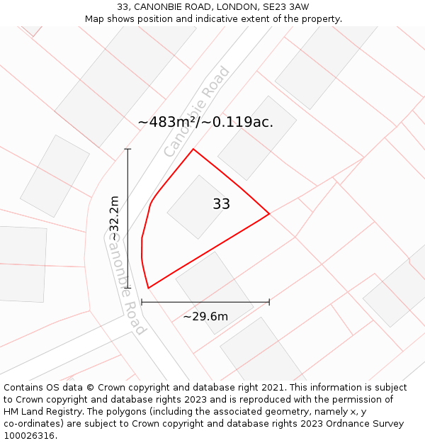 33, CANONBIE ROAD, LONDON, SE23 3AW: Plot and title map