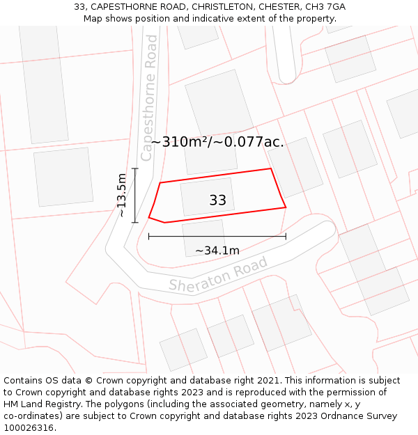 33, CAPESTHORNE ROAD, CHRISTLETON, CHESTER, CH3 7GA: Plot and title map